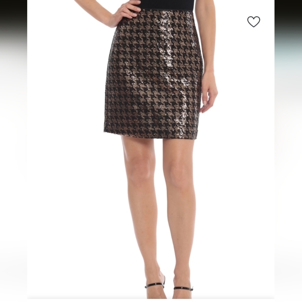 Bagatelle Collection Black and Gold Houndstooth  Sequin Mini Skirt  XL NWT